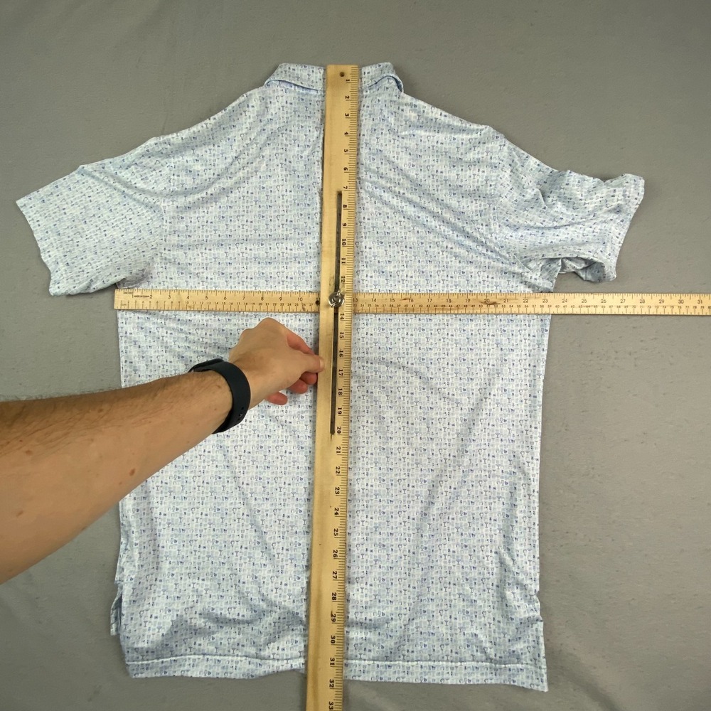 Peter Millar Golf Polo shirt M Cocktail Friday Margarita White Blue Print AOP - Picture 12 of 15